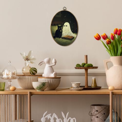 Mcehtle Halloween Black Cat Ghost Reading Wall Art Decor Framed 8.6x11.4 - color: Colour 29