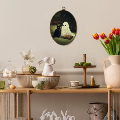 Mcehtle Halloween Black Cat Ghost Reading Wall Art Decor Framed 8.6x11.4 - color: Colour 29