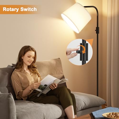 Ambimall Fully Dimmable Floor Lamp with 9W LED Bulb, Standing Lamp for Living Room with Adjustable Head, Modern Tall Light with Rotary Switch for Office, Black and White - color: C:Black and Linen White