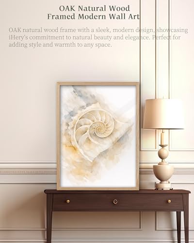 iHery 12x16in Nautilus Shell Framed Coastal Wall Art - color: OAK Framed Nautilus Shell, size: 16"L x 12"W