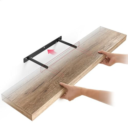 Ballucci Floating Shelf, 36" Wood Wall Shelf with Invisible Brackets for Bathroom, Living Room, Bedroom, Kitchen, Nursery, 8" Deep, Oak Finish - color: Natural Oak, size: 35.4 inches