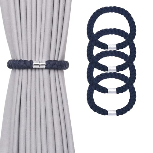 NICEEC 4 Pack Natural Cotton Rope Magnetic Curtain Tiebacks Elegant Twisted Braid Style Drape Tie Backs Soft Hand-Woven Rope Curtain Holdbacks for Home & Office Window Draperies (Dark Blue-01) - color: Dark Blue-01, size: 4 Pack