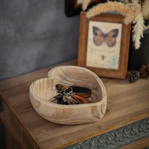 Hanobe Small 7.8" Heart Shaped Wood Decorative Key Bowl for Entryway Table - size: 10.23 inches