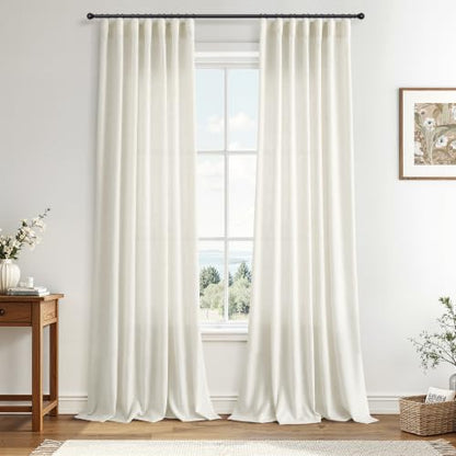 Joywell Extra Long Linen Curtains 108 Inch for Living Room Hook Belt Cream - color: Natural, size: 52"W x 108"L (Pack of 2)