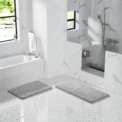 Yimobra Long Bathroom Rug 44x24, Plush Non Slip Bath Mat, Light Gray&White - color: Light Gray and White, size: 44" X 24"