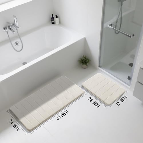 Yimobra Large Memory Foam Bathroom Mat Set, 44 x 24&24 x 17 in, Cream White - color: Cream White, size: 44x24+24x17 Inch