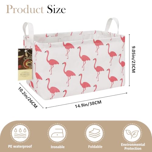 Rectangle Foldable Storage Basket Handles For Home, Flamingo - color: Rectangle Flamingo