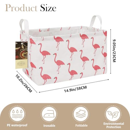 Rectangle Foldable Storage Basket Handles For Home, Flamingo - color: Rectangle Flamingo