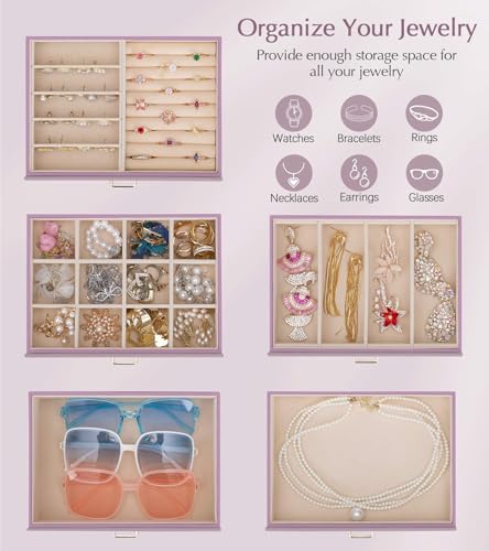 Homde Jewelry Box Large for Women: 6 Layers Organizer with 5 Drawers - color: Gray Purlpe