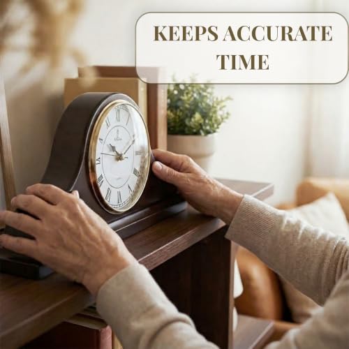 Mantel Clock for Fireplace, Solid Wood Silent Non-Chiming Mantle Clock - color: Dark Brown