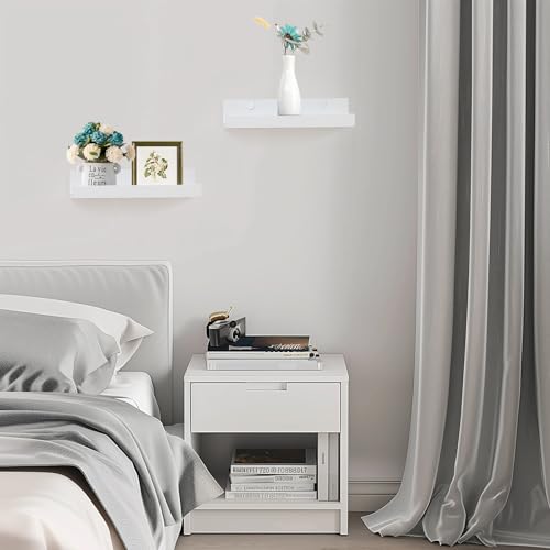 Muzilife 12" Small Floating Shelves Wood Wall Shelf with Lip, 2Pcs, White - color: White, size: 12"