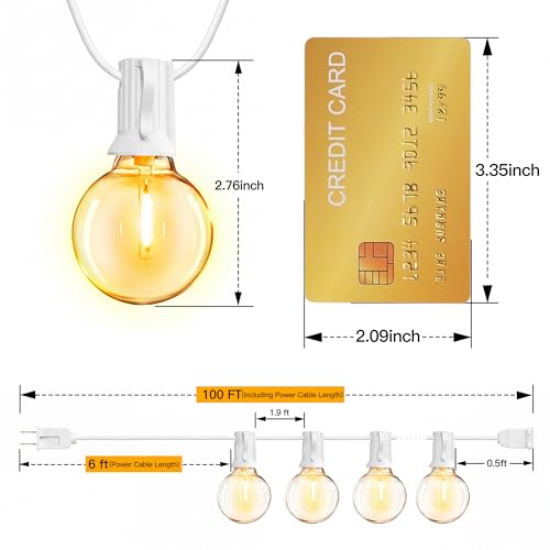 Ollny Outdoor String Lights, 100FT LED Patio Lights Waterproof White Wire - color: White Wire, size: 100FT-Warm White
