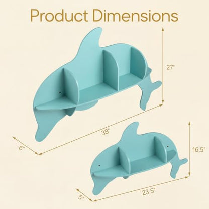 GLACER Floating Shelves for Wall, 2 Pack Kids Corner Bookshelf (Dolphin) - size: 38" x 6" x 27"