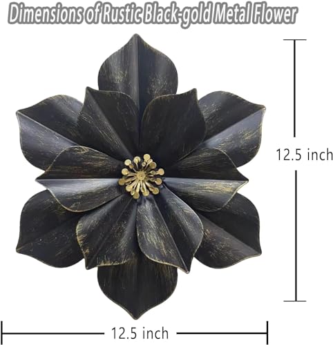Metal Flower Wall Sculpture,12.5" Black Grey Rustic Modern Floral Artwork - color: 01C-Black