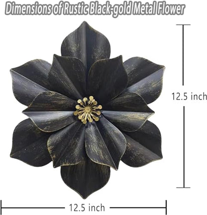 Metal Flower Wall Sculpture,12.5" Black Grey Rustic Modern Floral Artwork - color: 01C-Black
