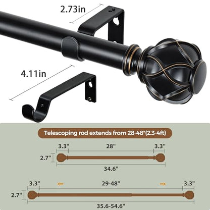 KAMANINA 1 Inch Curtain Rod 28-48 Inch, 2 Pack Black Drapery Rods - color: Black, size: 28-48"(2Pack)