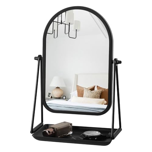 Desk Table Mirror Black Arch Desktop Vanity Mirror with Storage - color: Arched-black