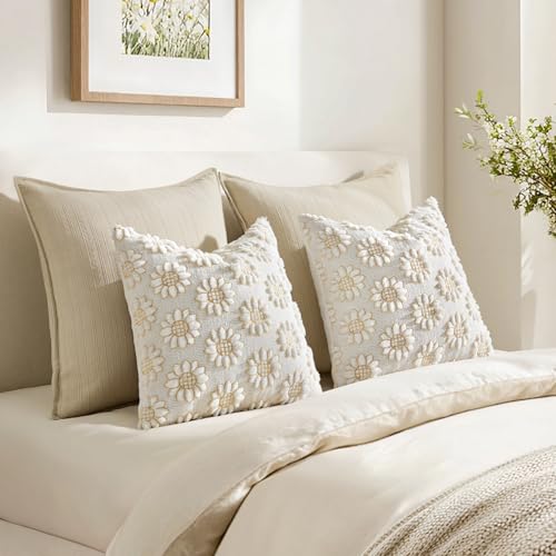 Spring Pillow Covers Sunflower 18x18 Set of 2 Pure White - color: Pure White, size: 18" x 18" (Pack of 2)