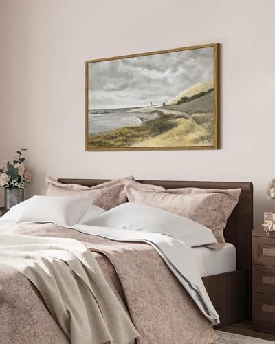 SHENIFY 24x36in Large Coastal Framed Canvas Wall Art Vintage Landscape Seascape Classic Hallway Bedroom Living Room Decor - Natural Framed - color: Coastal, size: 36"L x 24"W