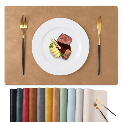 MOSAYT Vinyl Faux Leather Placemats, Set of 6, Camel - color: Camel