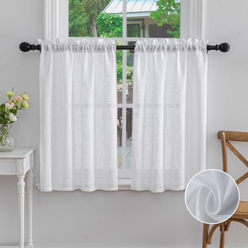Beda Home Linen Textured Curtain Panels Kitchen Living Room-White 36Wx36L - color: White, size: 36"W x 36"L (Pack of 2)