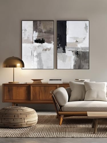 SAFERRYHOME Neutral Abstract Grey and Black Wall Art Set of 2, 24"x36"x2 - color: Black Grey, size: 24" x 36" x 2 Panel Framed