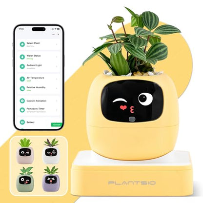 PLANTSIO Smart Plant Pot with Screen, 80ml Self-Watering Planter Yellow - color: Yellow