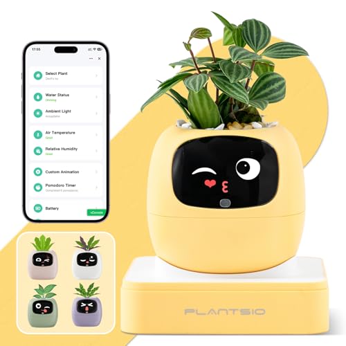 PLANTSIO Smart Plant Pot with Screen, 80ml Self-Watering Planter Yellow - color: Yellow