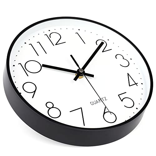 jomparis 10 Inch Black Wall Clock Battery Operated Silent & Non-Ticking Wall Clock Classic Clock for Home,Office,Bedroom, School - color: Black, size: 10 Inch