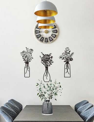 Wcro Metal Flowers Wall Decor,3 Pcs Rose Design 14 inch Metal Wall Art. - color: Black-Rose
