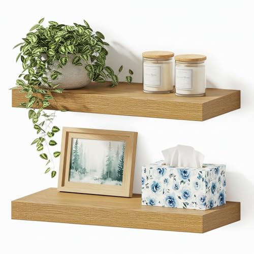 Vivelove Floating Shelves for Wall Mounted 16 inch Set of 2, Oak - color: Oak, size: 16”wx6.7”dx1.4”h