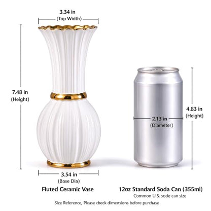 White and Gold Ceramic Bud Vase 7 Inch Small for Desk Decor - size: Small