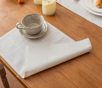 Linen Checked Placemats Set of 4, White Rustic Place Mats 12x18 Inch - color: White, size: 12×18 Inch (Set of 4)