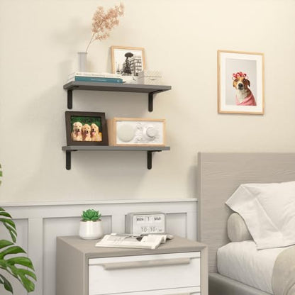 RICHER HOUSE Rustic Wood Floating Shelves, 2-Set Wall Mounted Shelves, 16In - color: Grey