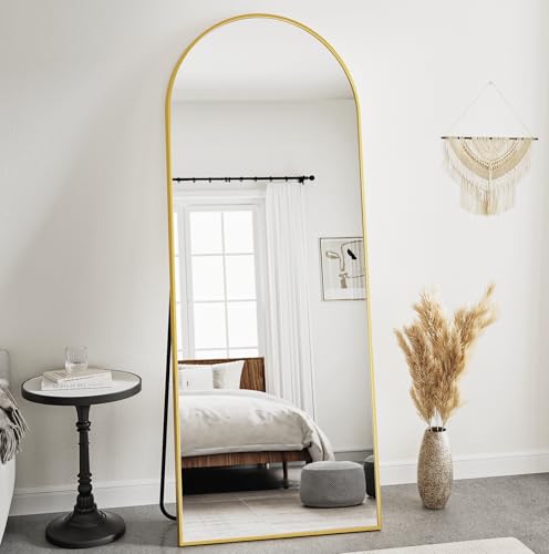Prywot Arched Full Length Mirror, 58"x18" Full Body Mirror with Stand, Gold - color: Gold, size: 58"L x 18"W