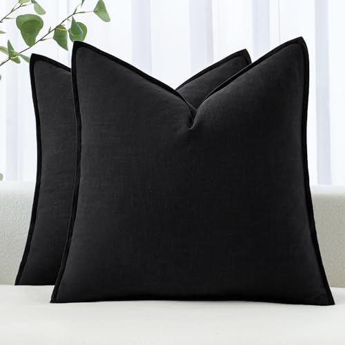 MIULEE Decorative Linen Pillow Covers 18x18 Inch Black - color: Black, size: 18" x 18" (Pack of 2)