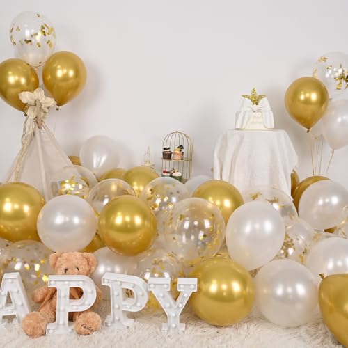White and Gold Balloons, 60 Packs 12 Inch Metallic Gold Balloons - color: White Gold