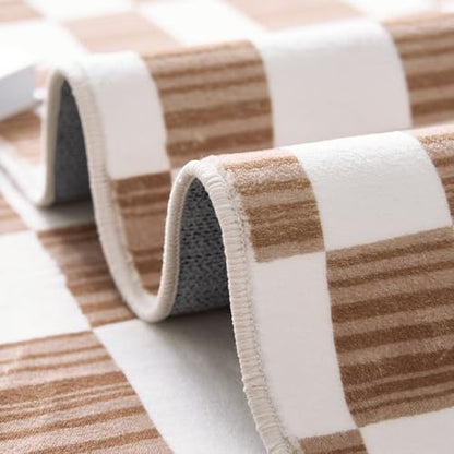 jinchan 3x5 Area Rug Washable Modern Checkered Rug for Kids Room, Brown - color: Checkered Brown, size: 3' x 5' (Rectangular)