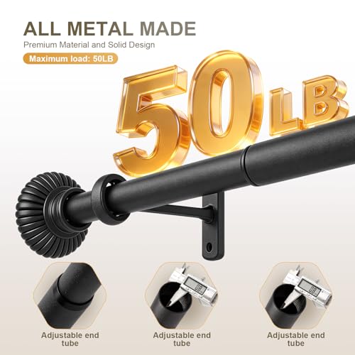 Adjustable Splicing Black Curtain Rods for Windows - 1 Inch Diameter Heavy Duty Curtain Rod with Brackets, Extends 32 to 72 Inches, 1 Pack (Black) - size: 32"- 72"/1 Pack