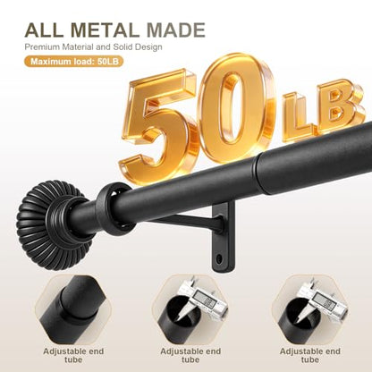 Adjustable Splicing Black Curtain Rods for Windows - 1 Inch Diameter Heavy Duty Curtain Rod with Brackets, Extends 32 to 86 Inches, 1 Pack (Black) - size: 32"- 86"/1 Pack