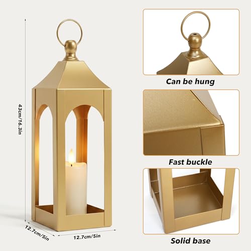 Modern Farmhouse Lantern Decor Metal Decorative Hanging Candle Lanterns - size: Medium-Golden