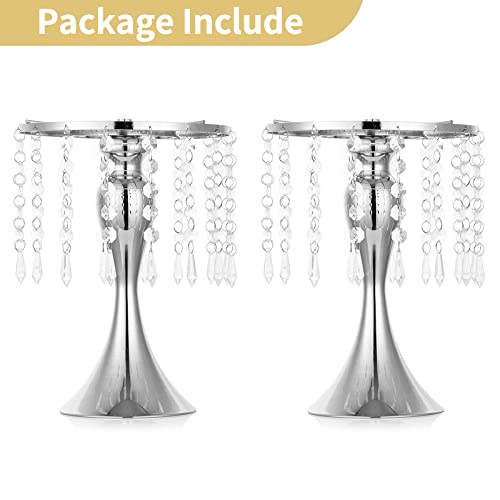 NUPTIO Tall Vase Table Centerpiece, 10.2", Silver, 2 Pcs | Crystal Metal Flower Holder Stand, for Wedding Reception, Tables, Road Lead, Party - color: Silver, size: 2 x S