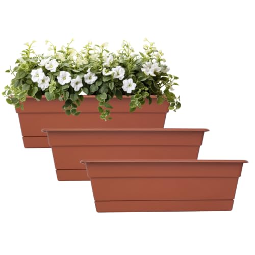 Bloem Dura Cotta 18" Plastic Window Box Planter, Terra Cotta, 3-Pack - color: Terra Cotta, size: 18" (Pack of 3)