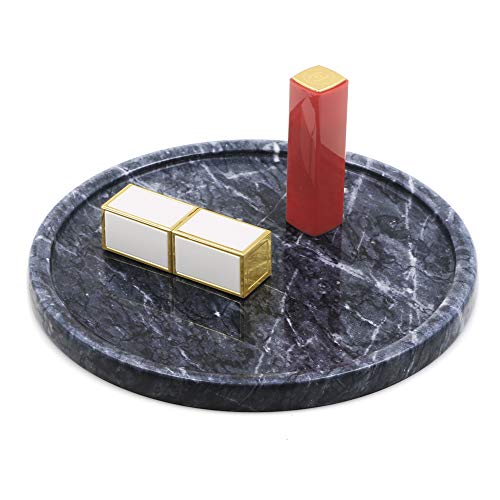 LUANT Grey Decorative Tray for Counter, Circular Marble Stone Organizer, Vanity, Dresser, Nightstand or Desk, Diameter Tray, 8 Inches - color: Black, size: 8 Inches
