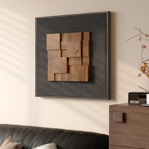 Framed 3D Textured Wood Wall Art for Living Room, Modern Minimalist 24x24 - color: Black and Walnut-A, size: 24"L x 24"W