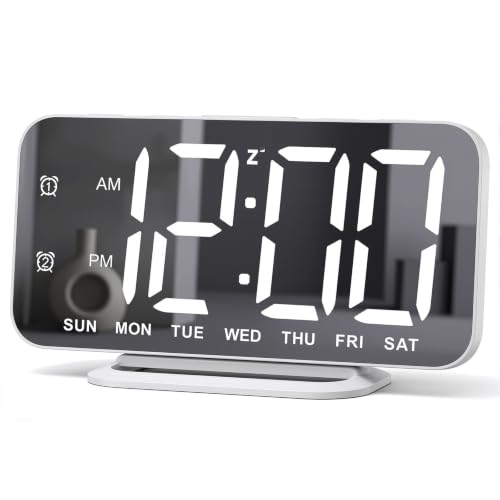Slim LED Digital Alarm Clock, Mirror Surface for Makeup, with Diming, Large Display, Easy Setting, USB Charger Ports, Modern Bedroom, Desk, Office Living Room Decor, Christmas Birthday for Women Girl - color: White