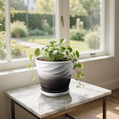 Ceramic Plant Pots, 6 Inch, Set of 2 - color: Dark Gray + White, size: 6.7 Inch-2 Pack