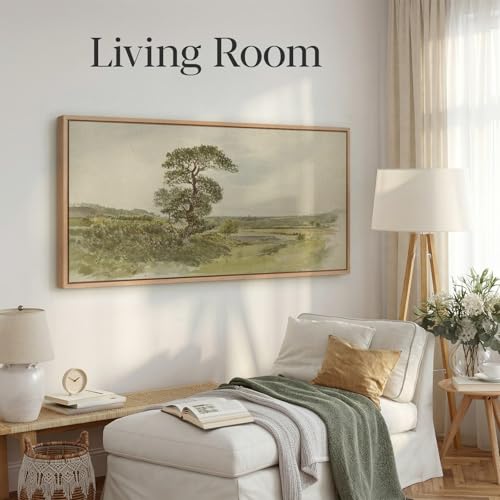Large Wood Framed Canvas Wall Art, The Lone Oak Landscape Decor, 20x40 IN - color: Lone Oak