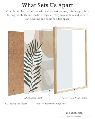 HesenDot Natural OAK Wood Organic Botanical Leaf Framed Wall Art,12x16in - color: Abstract Neutral Leaf