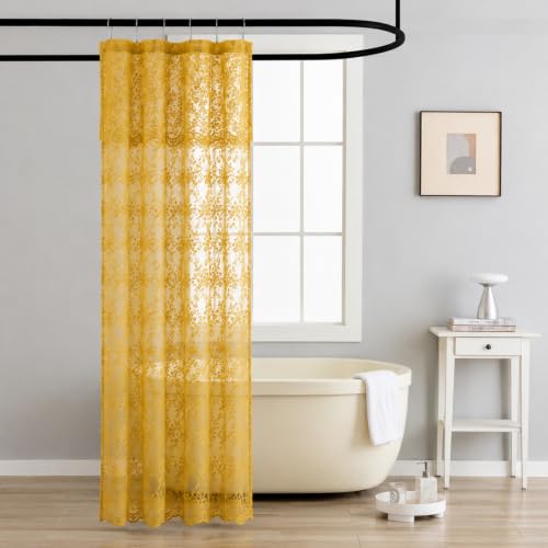 TUDECO Yellow Stall Lace Shower Curtain for Bathroom, 36Wx72L Inch 1 Panel - color: Mustard Yellow, size: 36"W x 72"L (Pack of 1)